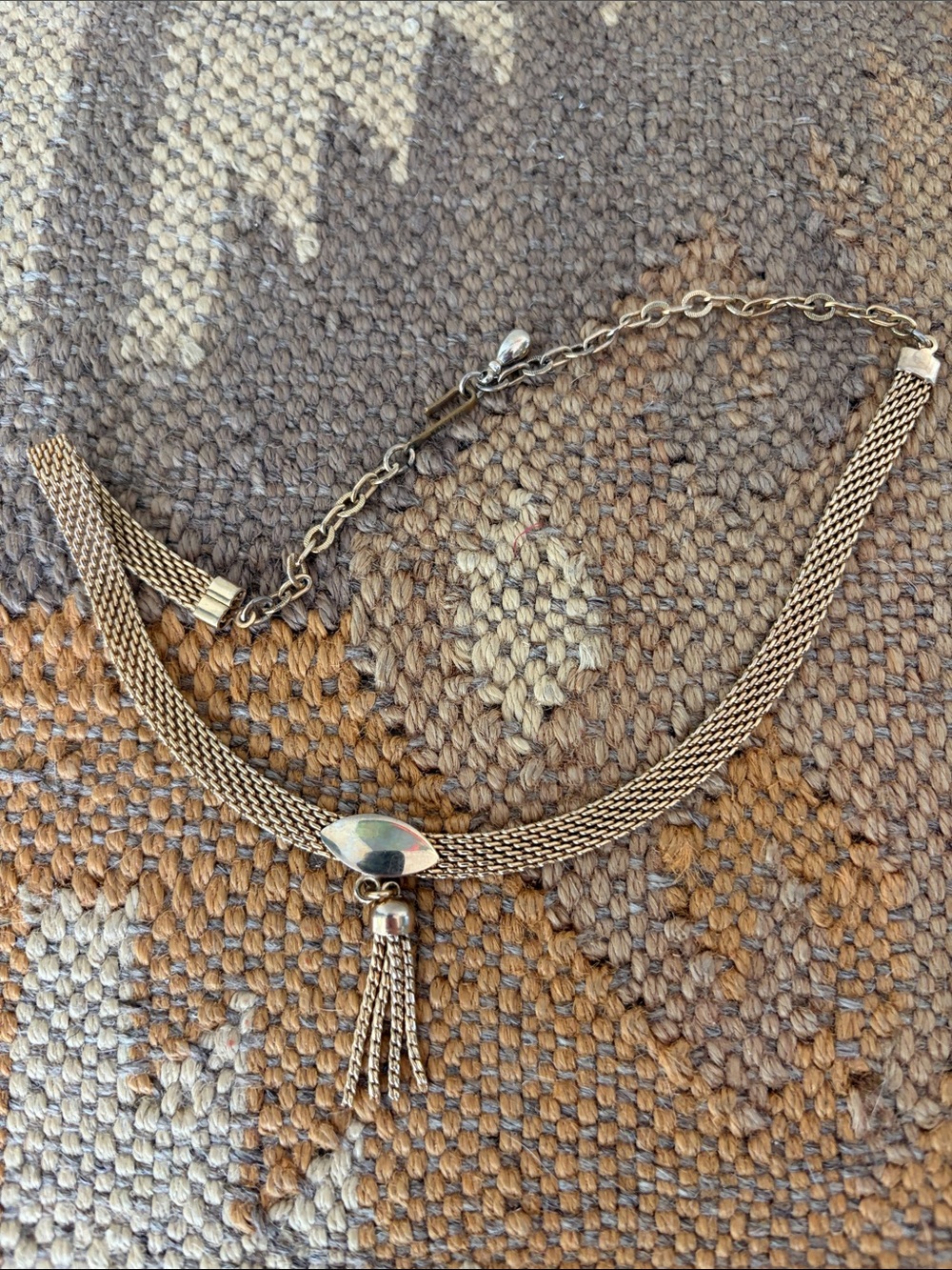 Vintage gold tone, Judy Lee mesh fringe choker necklace